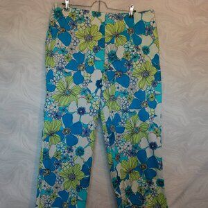 Belle Sports Blue Green Floral Print Bermuda Pants Size 14 (197E)